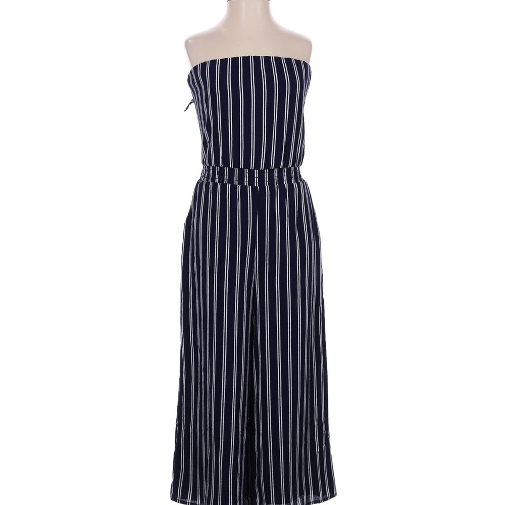 Lulu's Midnight Blue and Ivory Striped Jumpsuit